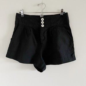 Free People High Rise Shorts M Black Cotton Linen Blend